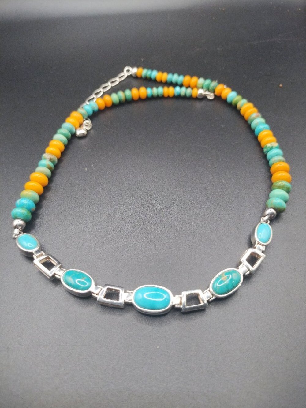 Jay King DTR Turquoise Butterscotch Amber 925 Sterling Silver reversible necklac